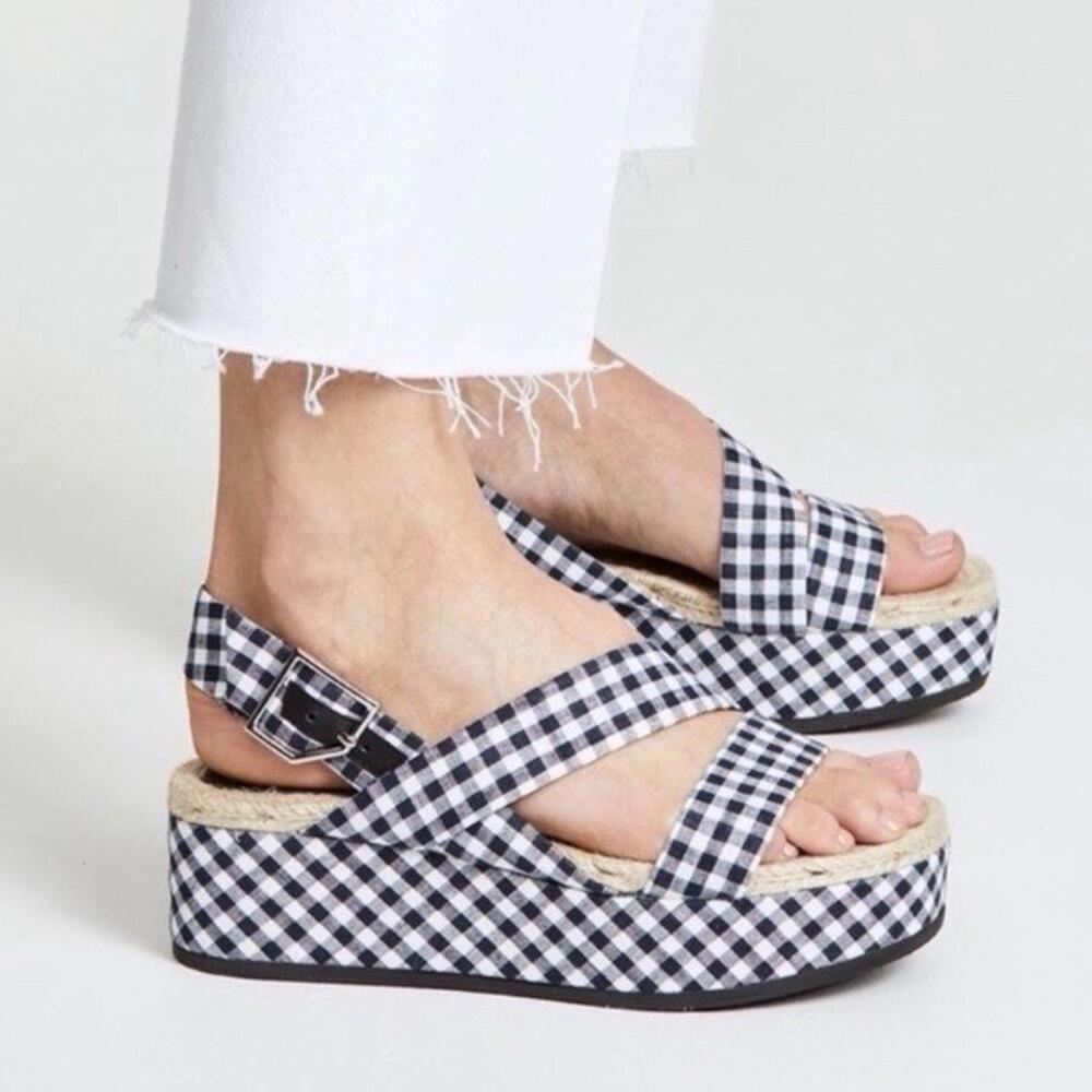Rag & Bone Megan Navy Gingham Platform Sandal Size: 39 (US 9)